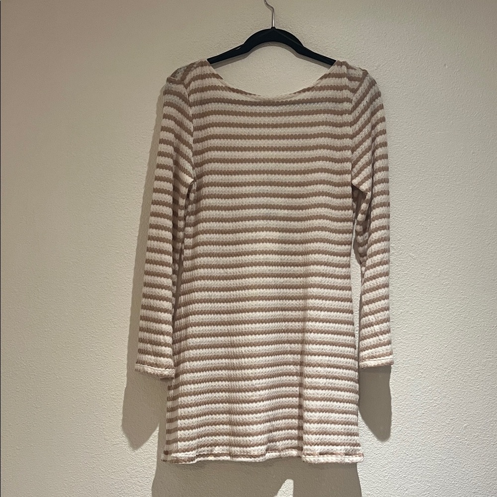 Striped Knit Long Sleeve Cover Up — Cream & Tan
